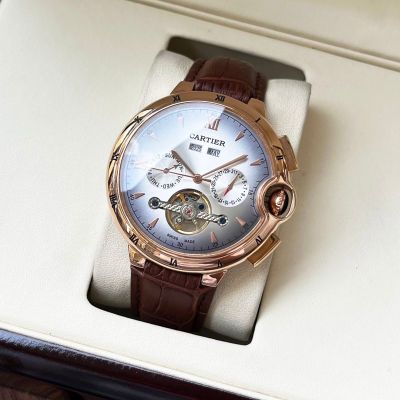 Cartier Stainless Steel Genuine Leather Bracelet 44*12MM Business Watch